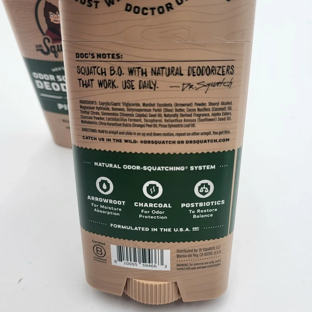 Set of 2‎ Dr. Squatch Aluminum Free Pine Tar Mens Natural Deodorant 2.65oz